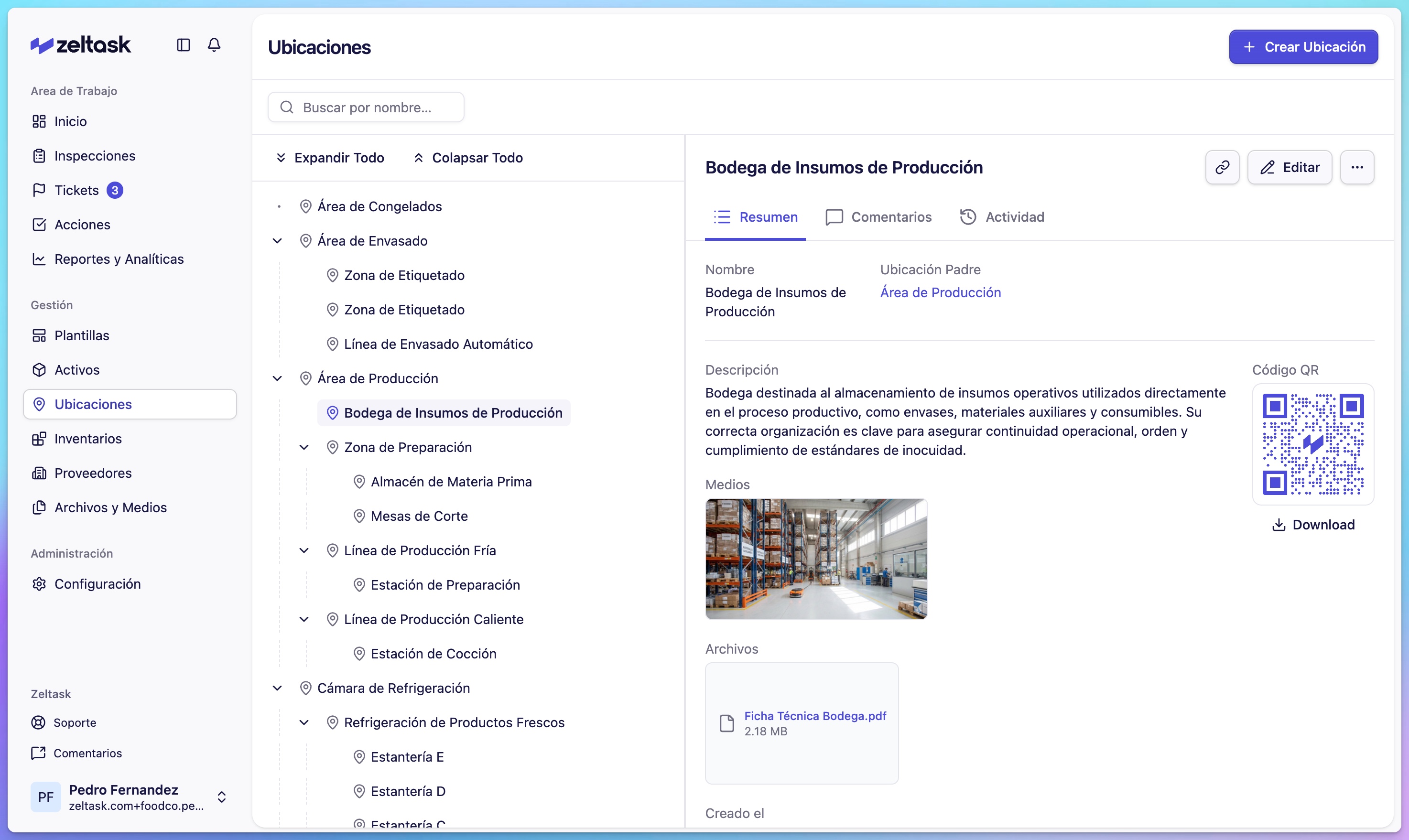 Location card showing the newly created location